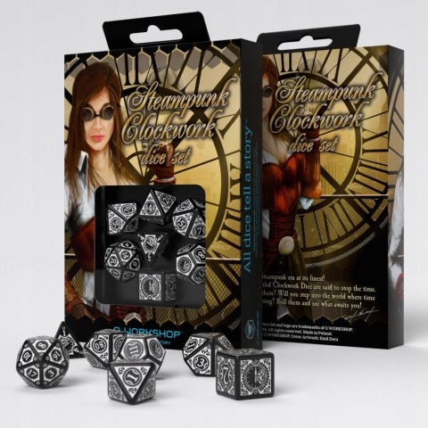 Kości RPG Steampunk Clockwork Czarno-białe (7)